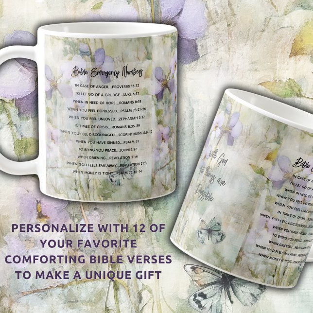 Bible Emergency Verses Personalized Floral Coffee Mug (Creator Uploaded)