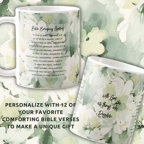 Bible Emergency Verses Watercolor Floral Coffee Mug