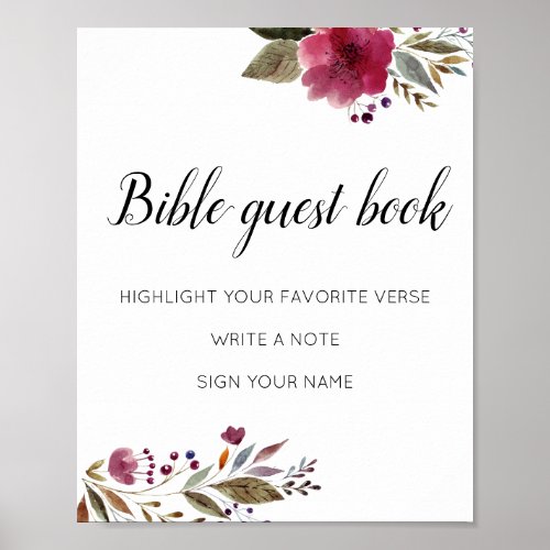 Bible Guest Book Burgundy Flowers Wedding