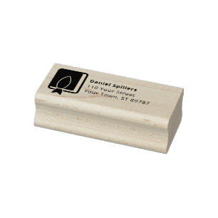 Bible & Ichthys Logo Christian Book Faith Symbol Rubber Stamp
