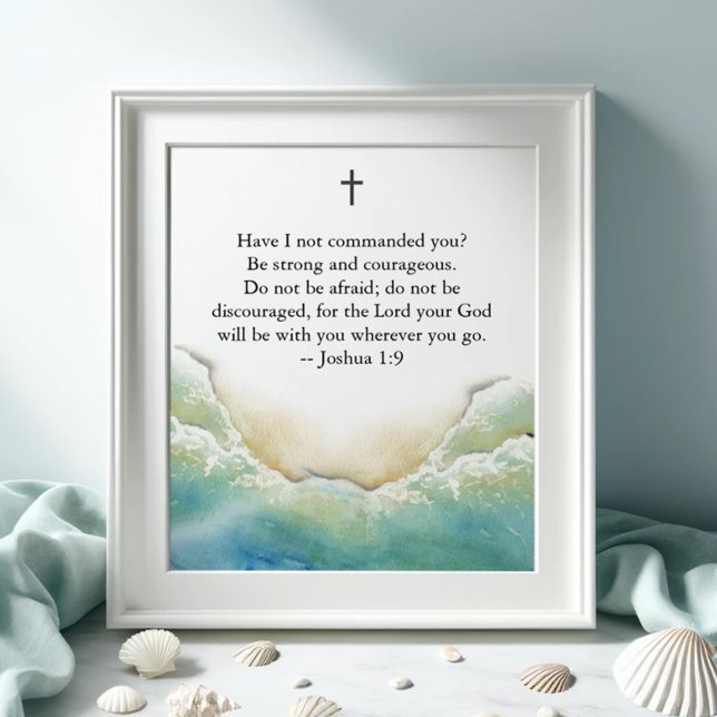 Bible Inspirational Poster with Beach Art (Inspirational poster with Bible verse and watercolor shoreline art by Victoria Grigaliunas)