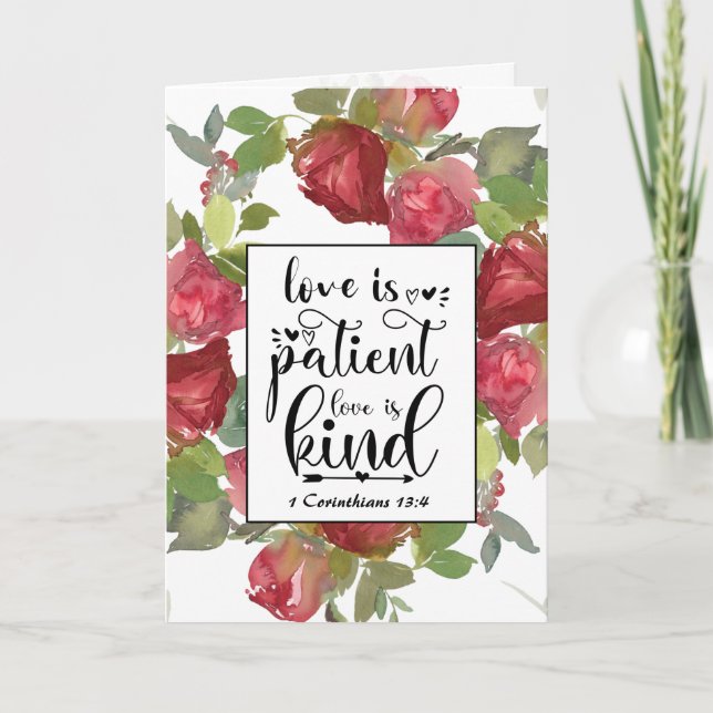 Bible Love is Patient Wedding Congratulations Card (Front)