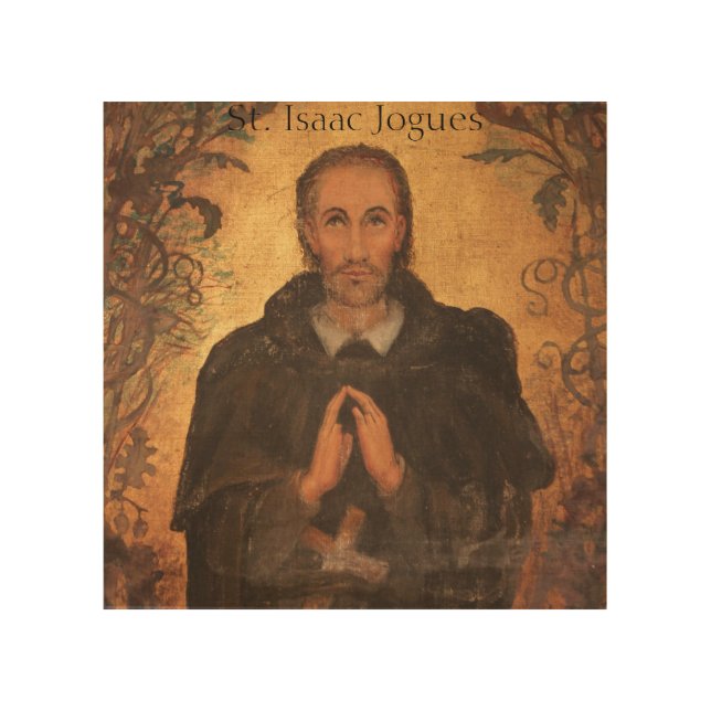 bible manuscript saint isaac jogues on board wood wall art (Front)