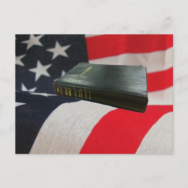 Bible on American Flag Postcard (Front)