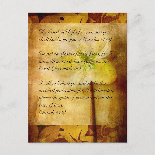 Bible passage, brown grunge & hellebora postcard (Front)