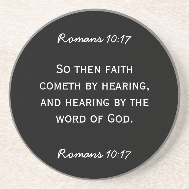 Bible passage Hebrews 11:6 in white text. Drink Coaster (Front)