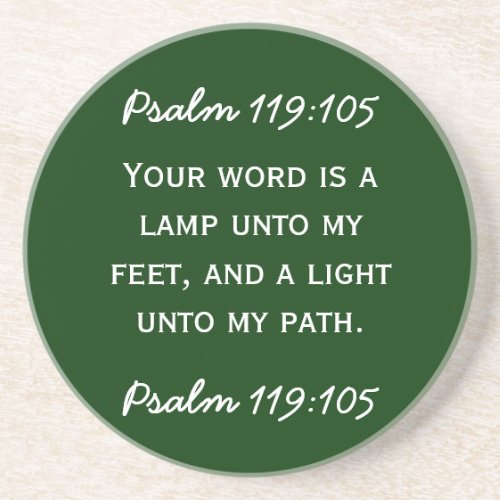 Bible passage Psalm 119105 in white text Coaster