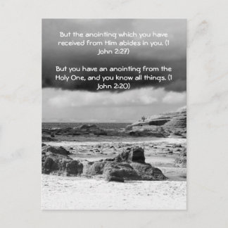 Bible passage, seaside and dramatic sky b& w postcard