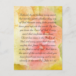 Bible passage, test the spirits postcard