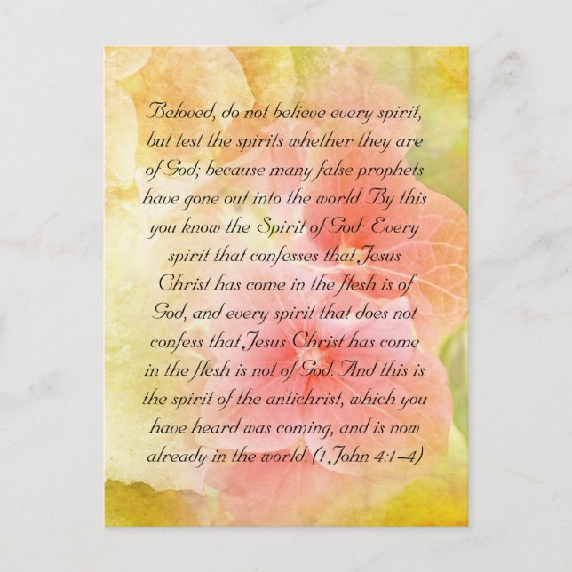 Bible passage, test the spirits postcard (Front)