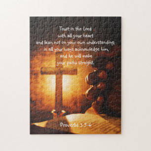 Bible Praying Hands Cross with Bible Scripture Jigsaw Puzzle