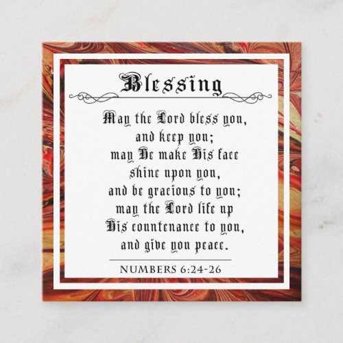 BIble Priestly Blessing Numbers Red Marble Square Calling Card