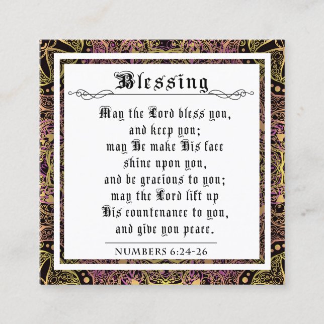 BIble Priestly Blessing Pink Green Flourish Swirl Calling Card (Front)