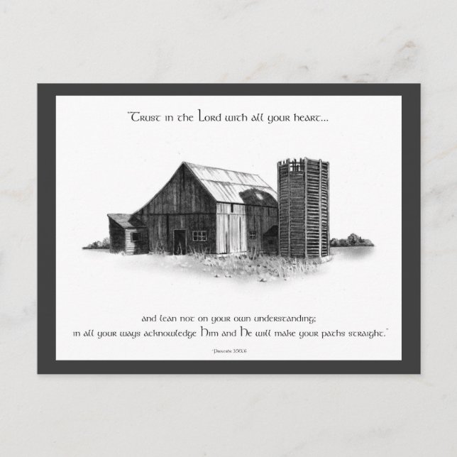 BIBLE: PROVERBS: OLD BARN, PENCIL DRAWING POSTCARD (Front)