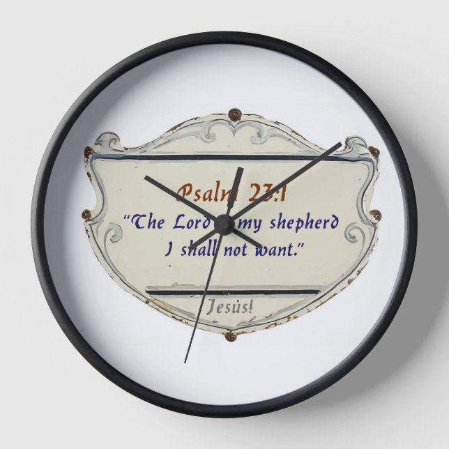 Bible Psalm 23:1 Shield Wall Clock (Front)