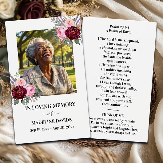 Bible Psalm Memorial Photo Floral Prayer Card