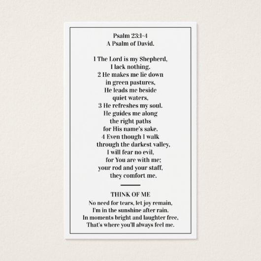 Bible Psalm Memorial Photo Prayer Card (Back)