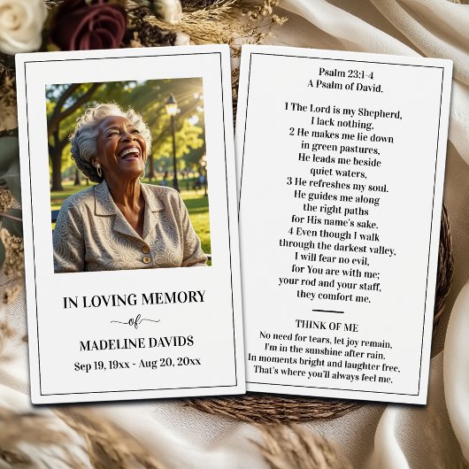 Bible Psalm Memorial Photo Prayer Card