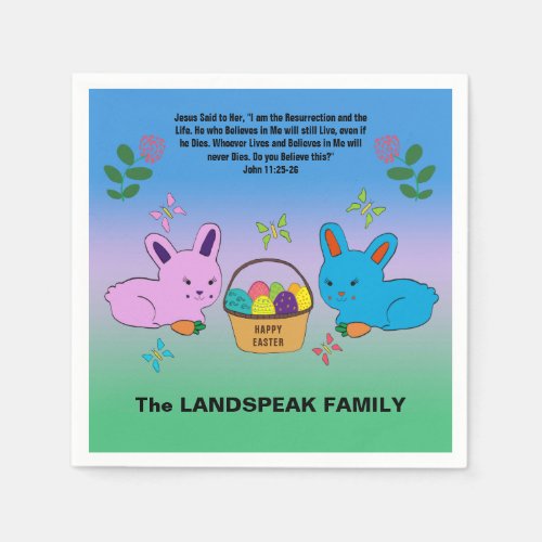 Bible Quotation with Easter Bunnies  Egg basket Napkins