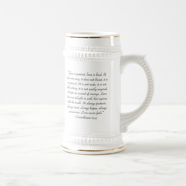 Bible Quote 1 Corinthians 13:4 Beer Stein (Right)