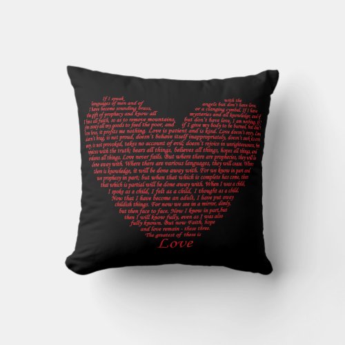 Bible Quote 1 Corinthians 13 Love Heart Word Art Throw Pillow