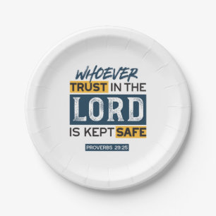 Bible Quote Art - Proverbs 29:25 Trust in God Paper Plates