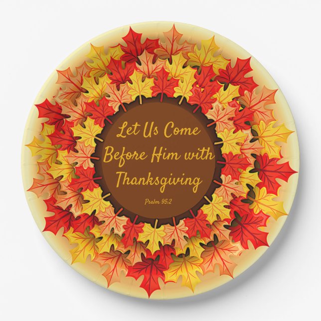 Bible Quote Autumn Leaves Thanksgiving 9" Paper Plates (Front)