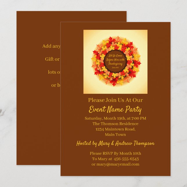 Bible Quote Autumn Leaves Thanksgiving Invitation (Front/Back)