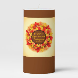Bible Quote Autumn Leaves Thanksgiving Medium Pillar Candle