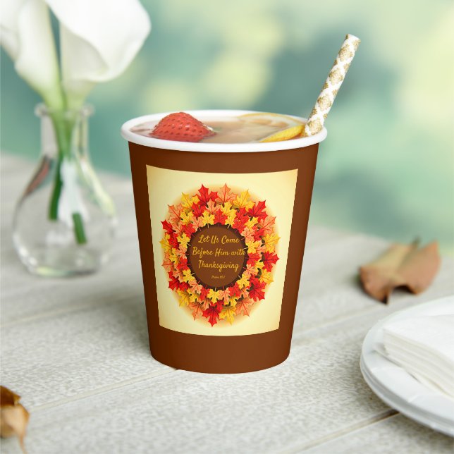 Bible Quote Autumn Leaves Thanksgiving Paper Cups (Insitu)