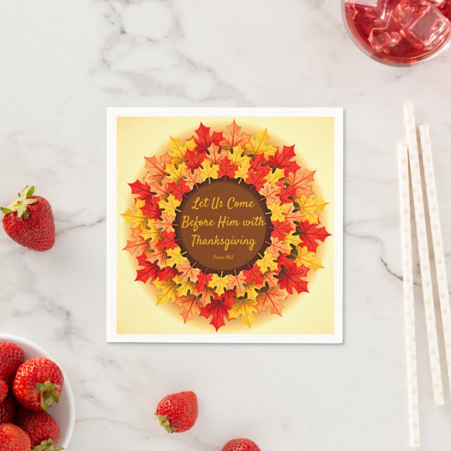 Bible Quote Autumn Leaves Thanksgiving Small Napkins (Insitu)