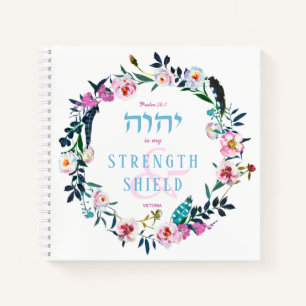 Bible Quote Blue Pastel Floral Wreath Named YHVH Notebook
