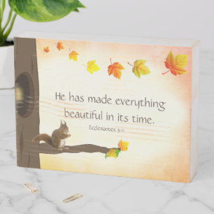 Bible quote, fall leaves and cute squirrel wooden box sign