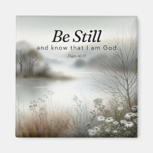 Bible quote magnet.  Tranquil winter lake scene.   Magnet
