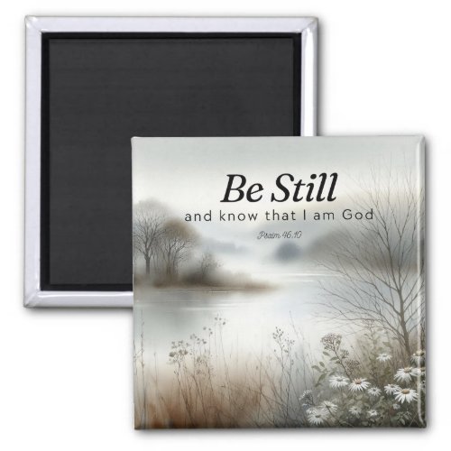 Bible quote magnet  Tranquil winter lake scene   Magnet