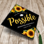 Bible Quote Sunflower Graduation Cap Topper<br><div class="desc">Inspirational christian graduation cap topper featuring a trendy black background,  elegant watercolor sunflowers,  a mortarboard,  the bible quote "with god all things are possible",  the graduates name,  and the class year.</div>
