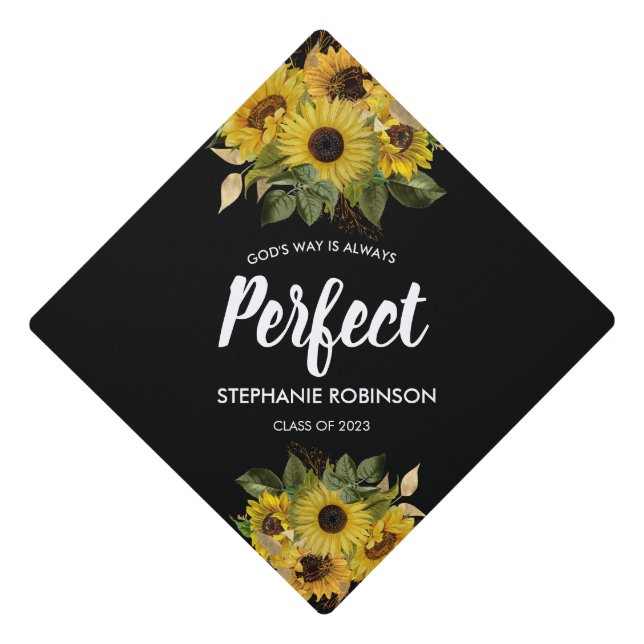 Bible Quote Sunflower Modern Graduation Cap Topper (Front)