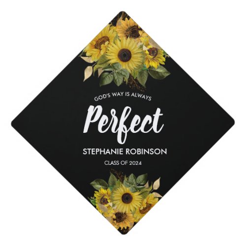 Bible Quote Sunflower Modern Graduation Cap Topper