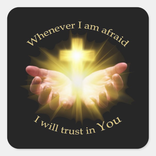 Bible quote with hands holding Cross Square Sticker (Front)