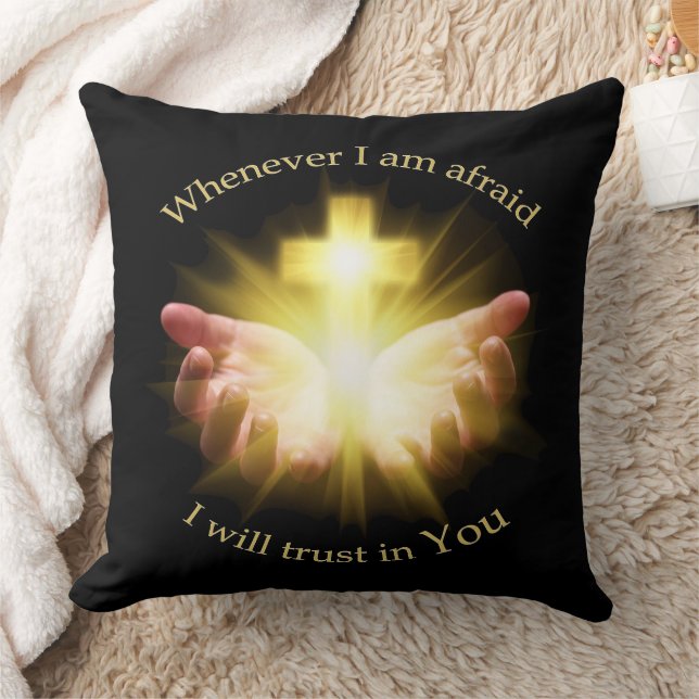 Bible quote with hands holding Cross Throw Pillow (Blanket)