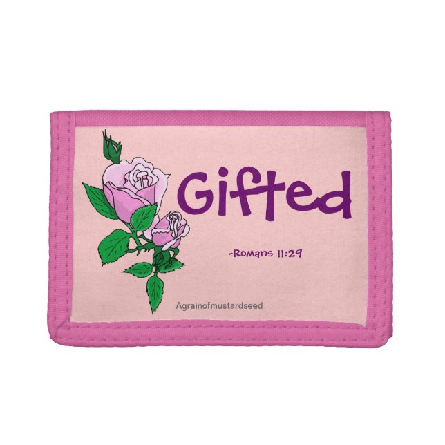 Bible Quotes Pink Tri-Fold Wallet (Front)