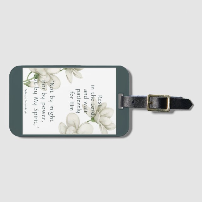 Bible Scripture Encouragement Quotes White Flower Luggage Tag (Front Horizontal)