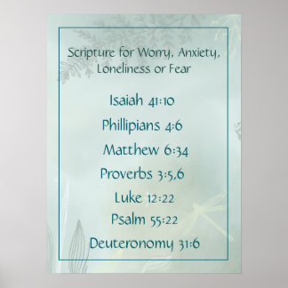 Bible Scripture for Worry Anxiety, Loneliness Fear Poster