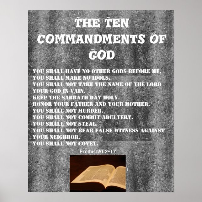 Bible Scripture God 10 Commandments Wall Poster (Front)
