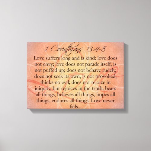 Bible Scripture Love Script on Orange Vintage Canvas Print