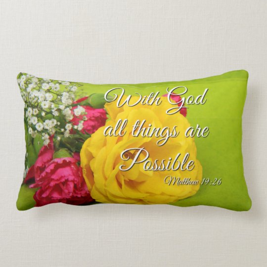 Bible Scripture Pink Yellow Roses Matthew 19:26 Lumbar Pillow | Zazzle.com