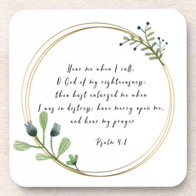 Bible scripture Psalm 4-1 prayer for help  Beverage Coaster (Front)