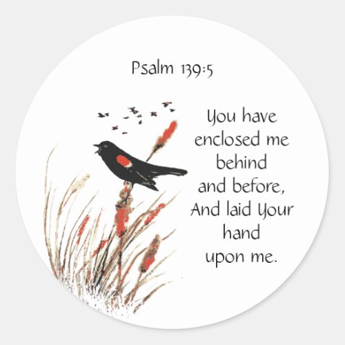 Bible Scripture verse Psalm 1395 Blackbird Classic Round Sticker