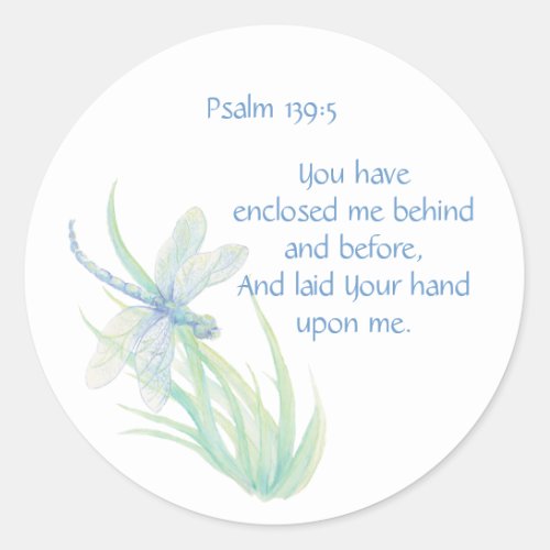 Bible Scripture verse Psalm 1395 Dragonfly Classic Round Sticker