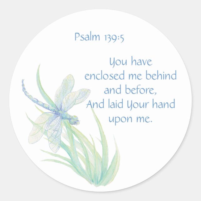 Bible Scripture verse Psalm 139:5 Dragonfly Classic Round Sticker (Front)